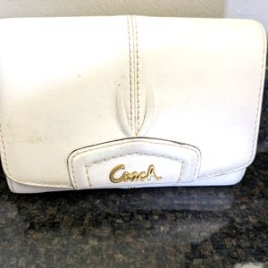 Ladies Coach leather, white with yellow trim, wallet